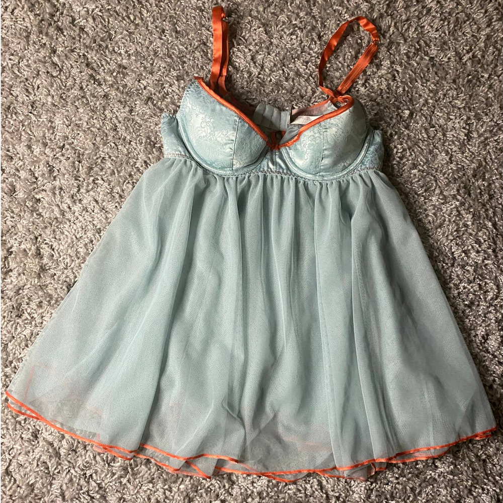 Victoria's Secret Mint Green and Orange Babydoll Chemise